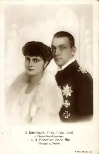 Ak Prinz Franz Josef von Hohenzollern Sigmaringen, Alix von Sachsen