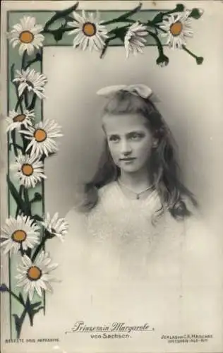 Passepartout Ak Prinzessin Margarete von Sachsen, Portrait, Margeriten