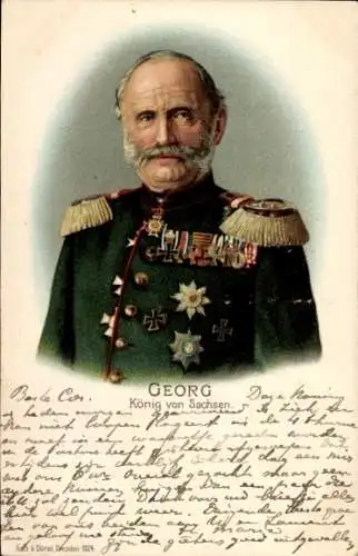 Litho König Georg von Sachsen, Portrait,Zwischen 1902 bis 1904 König von Sachsen