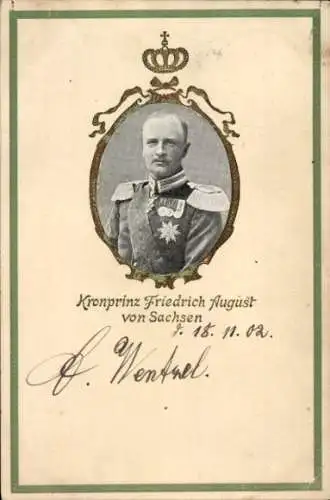 Präge Passepartout Ak Kronprinz Friedrich August von Sachsen