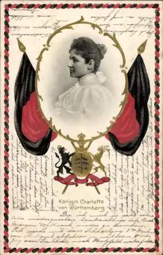 Präge Passepartout Wappen Ak Königin Charlotte von Württemberg