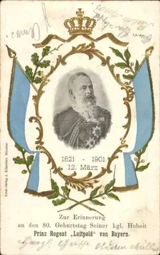 Präge Passepartout Ak Prinzregent Luitpold von Bayern, 80. Geburtstag, Portrait