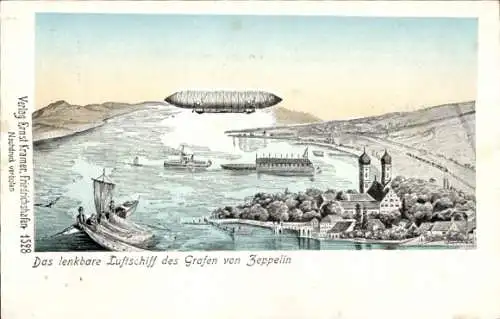 Künstler Ak Friedrichshafen am Bodensee, Zeppelin Luftschiff LZ 1