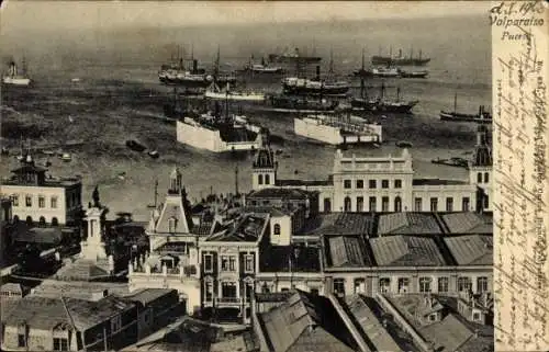 Ak Valparaíso Chile, Hafen, Passagierschiffe und Frachtschiffe