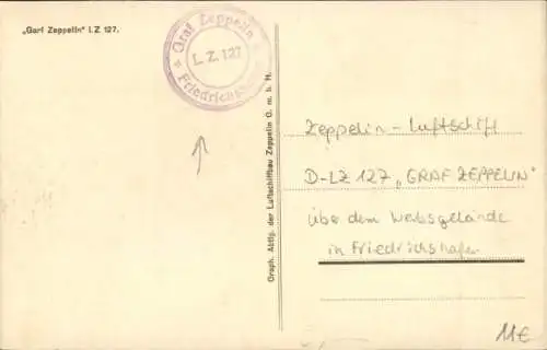 Ak Luftschiff LZ 127 Graf Zeppelin über dem Werksgelände in Friedrichshafen