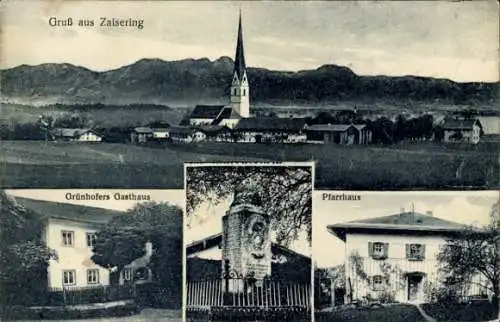 Ak Zaisering Vogtareuth im Kreis Rosenheim Oberbayern, Grünhofers Gasthaus, Pfarrhaus, Kirche