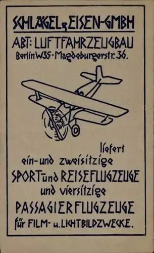Ak Berlin Schöneberg, Schlägen & Eisen GmbH, Abt. Luftfahrzeugbau, Magdeburgerstr. 36