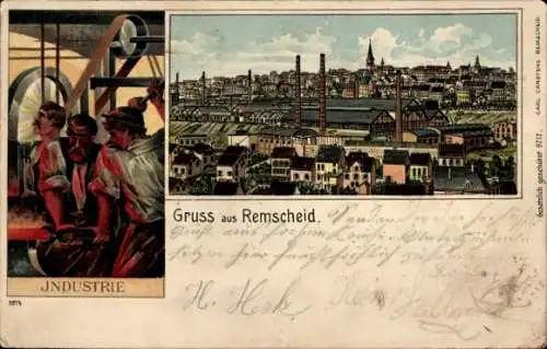 Präge Passepartout Litho Remscheid im Bergischen Land, Teilansicht, Fabriken, Arbeiter, Industrie