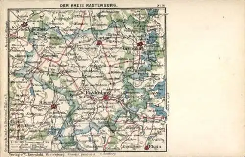 Landkarten Ak Kętrzyn Rastenburg Ostpreußen, Kreis Rastenburg, Rössel, Barten, Drengfurt, Rhein