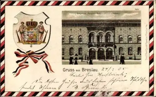 Präge Wappen Passepartout Litho Wrocław Breslau Schlesien, Erbprinzliches Palais, Schweidnitzerstr.