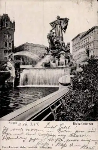 Relief Ak Szczecin Stettin Pommern, Manzelbrunnen