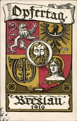 Wappen Ak Wrocław Breslau Schlesien, Opfertag 1916