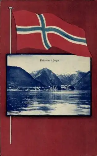 Passepartout Ak Balholm Sogn Norwegen, Panorama, Flagge