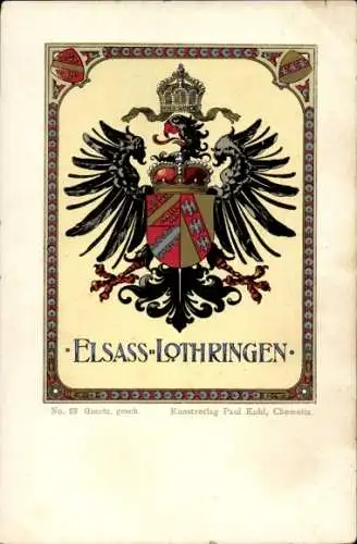 Wappen Ak Elsass-Lothringen, Paul Kohl Chemnitz No. 23
