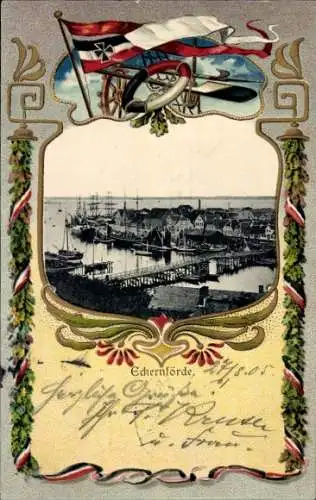 Präge Wappen Passepartout Ak Ostseebad Eckernförde, Hafen