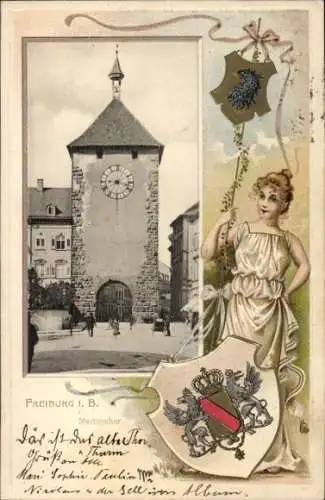 Präge Wappen Passepartout Ak Freiburg im Breisgau, Martinstor