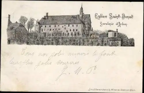 Litho Arlon Aarlen Wallonien Luxemburg, Kirche Saint-Donat