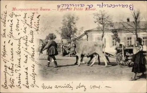 Ak Kleinrussland, Menschen in Volkstracht, Fuhrwerk