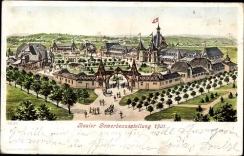 Litho Bâle Basel Stadt Schweiz, Gewerbeausstellung 1901