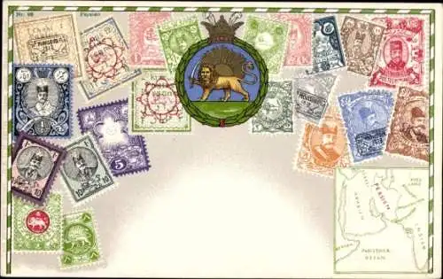Landkarten Briefmarken Ak Persien, Arabien, Indien