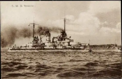 Ak Deutsches Kriegsschiff, SMS Nassau, Großlinienschiff, Kaiserliche Marine