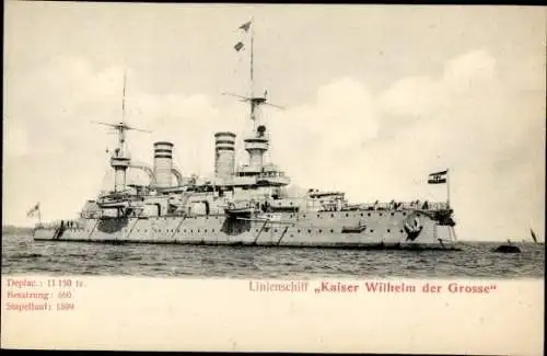 Ak Deutsches Kriegsschiff, Linienschiff Kaiser Wilhelm der Große, Kaiserliche Marine