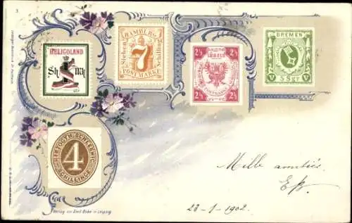 Briefmarken Litho Bremen, Helgoland, Hamburg, Lübeck