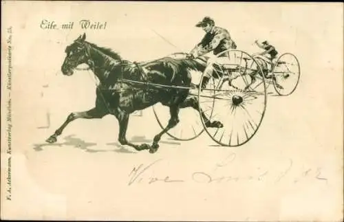 Ak Pferderennsport, Trabrennwagen, Trabrennsport
