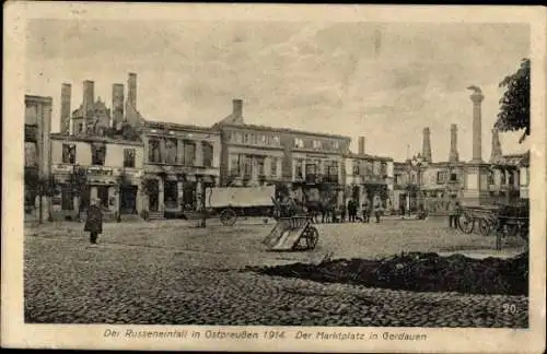 Ak Schelesnodoroschny Gerdauen Ostpreußen, Russeneinfall 1914, Marktplatz, Zerstörungen