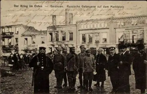 Ak Schelesnodoroschny Gerdauen Ostpreußen, Russische Gefangene, Marktplatz, I. WK