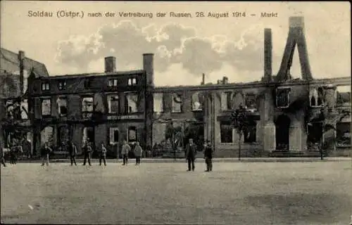 Ak Działdowo Soldau Ostpreußen, Markt, Zerstörungen, I. WK