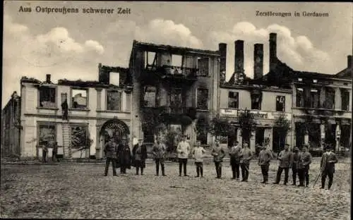 Ak Schelesnodoroschny Gerdauen Ostpreußen, Soldaten, Kriegszerstörung 1. WK