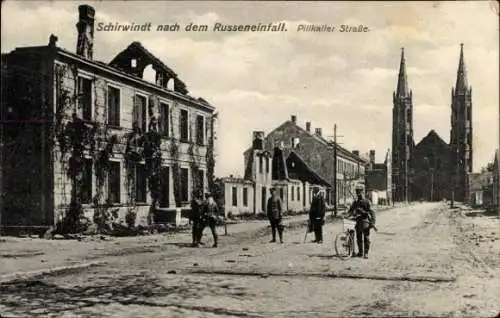 Ak Schirwindt Kutusowo Ostpreußen, Pillkaller Straße, Kriegszerstörungen, I. WK