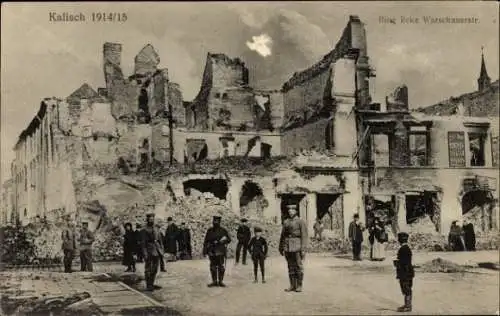 Ak Kalisz Kalisch Posen, Ring Ecke Warschauerstraße, Kriegszerstörungen, I. WK