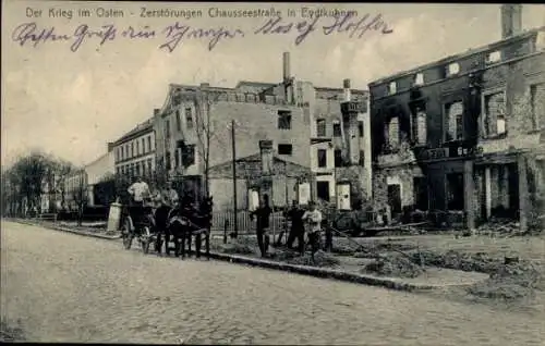 Ak Eydtkuhnen Ostpreußen, Causseestraße, Ruinen, Kriegszerstörungen, I. WK