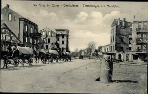 Ak Eydtkau Eydtkuhnen Ostpreußen, Marktplatz, Kriegszerstörungen, I. WK