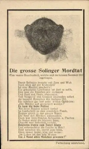 Ak Solingen im Bergischen Land, Solinger Mordtat, Gedicht