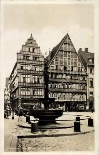 Ak Hannover in Niedersachsen, alte Häuser am Markt, Brunnen