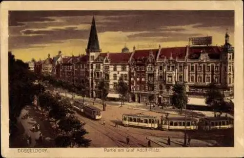 Ak Düsseldorf am Rhein, Graf Adolf Platz, Straßenbahnen