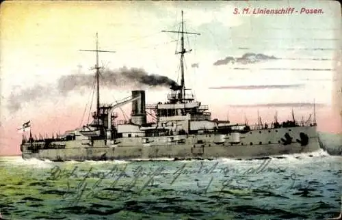 Ak Deutsches Kriegsschiff, SMS Posen, Linienschiff, Kaiserliche Marine