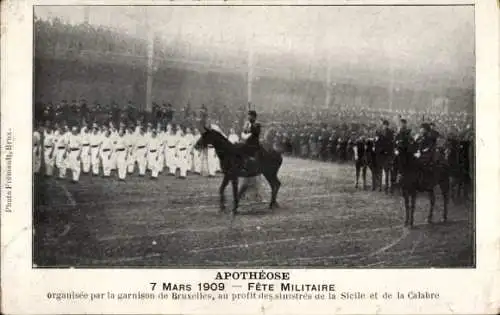 Ak Bruxelles Brüssel, Fete Militaire 7. März 1909, Garnison de Bruxelles, Parade, Apotheose