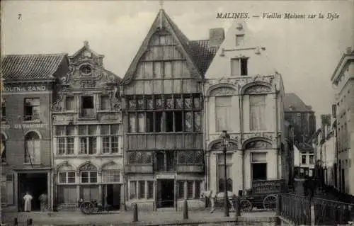 Ak Mechelen Mecheln Malines Flandern Antwerpen, Vieilles Maisons sur la Dyle