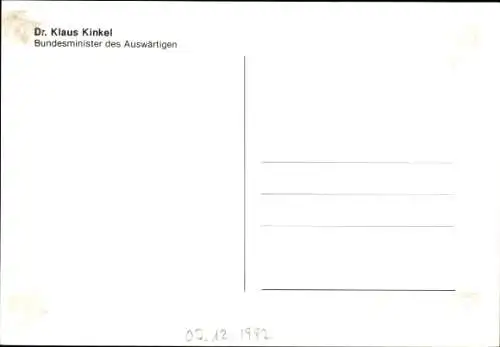 Ak Politiker Klaus Kinkel, Porträt, Autogramm