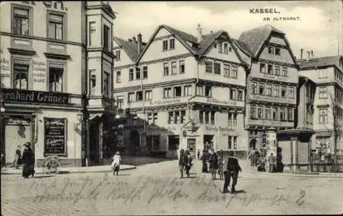 Ak Kassel in Hessen, Am Altmarkt, Geschäft Bernhard Grüner, Dr. Glässchner'sche Hirsch Apotheke