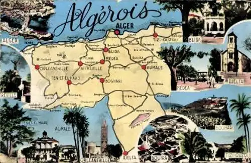 Ak Algier Algier Algerien, Boghare, Medea, Aumale, Landkarte