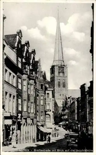 Ak Hansestadt Lübeck, Breitestraße, Jacobi-Kirche