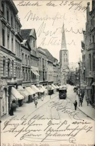 Ak Hansestadt Lübeck, Breitestraße, Jacobikirche, Straßenbahn