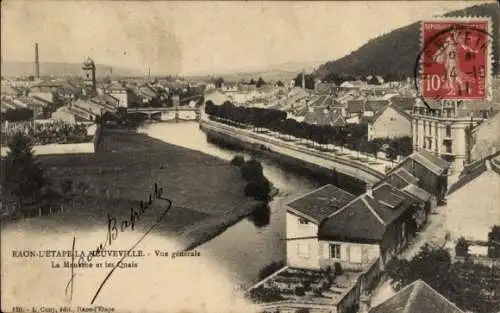 Ak Raon l'Étape Lothringen Vosges, Neuveville, vue generale, La Meurthe et les Quais