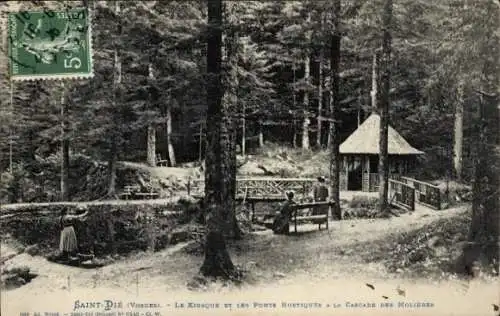 Ak Saint Dié des Vosges, Kiosk, Die rustikalen Brücken am Molières-Wasserfall