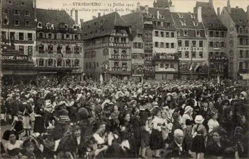 Ak Strasbourg Straßburg Elsass Bas Rhin, 14 Juillet 1919, Chant de la Marsellaise, Place Kleber